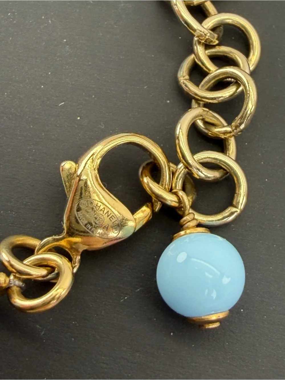 Chanel C23A Pearl Coco Mark Rhinestone Bracelet Tiffany Blue